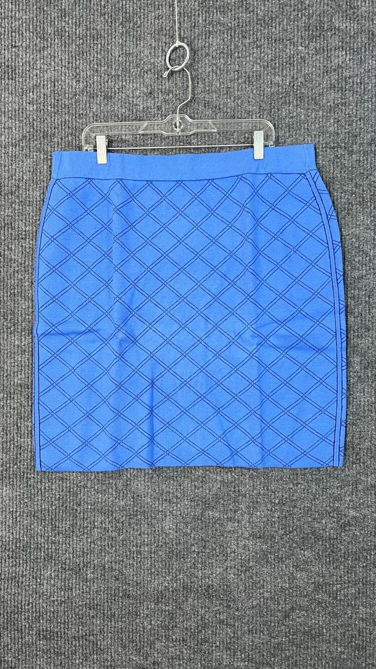 Isaac Mizrahi Skirt Womens Plus 1X Petite Blue Knit Pull On Reversible Preppy